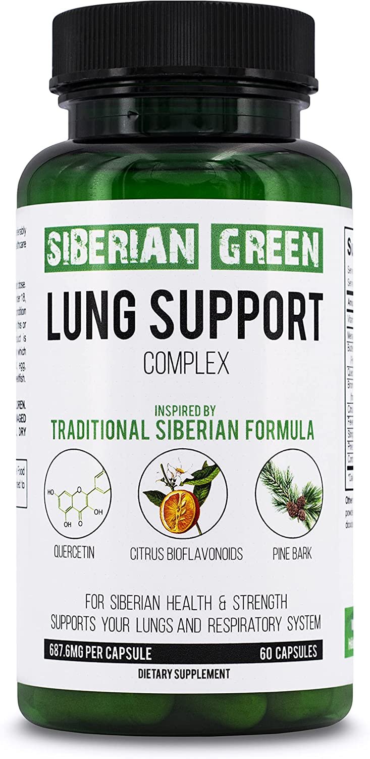 Complexe de soutien du poumon vert de Sibérie 60 gélules - Supplément de formule traditionnelle riche en quercétine, bioflavonoïdes d&#39;agrumes et écorce de pin