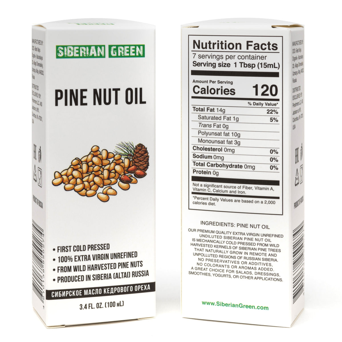 100% Siberian Pine Nut Oil Extra Virgin First Cold Pressed Premium 100ml 3.4oz