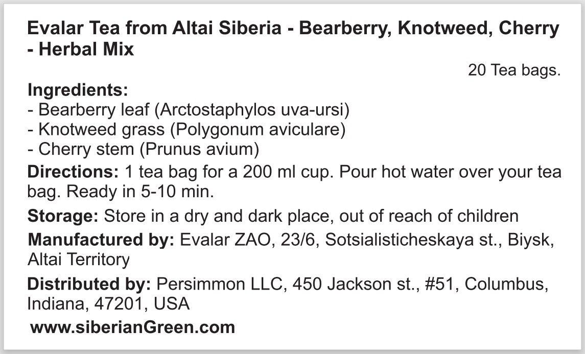 Busserole, renouée, cerise, Evalar, thé Altaï Sibérie, 20 sachets de thé, mélange d&#39;herbes