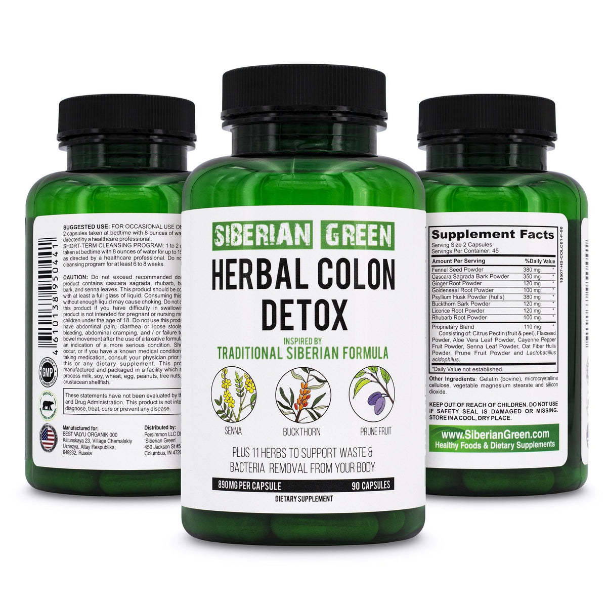 Herbal Colon Detox with Senna Buckthorn Prune Fruit 90 Capsules – Traditional Siberian Formula