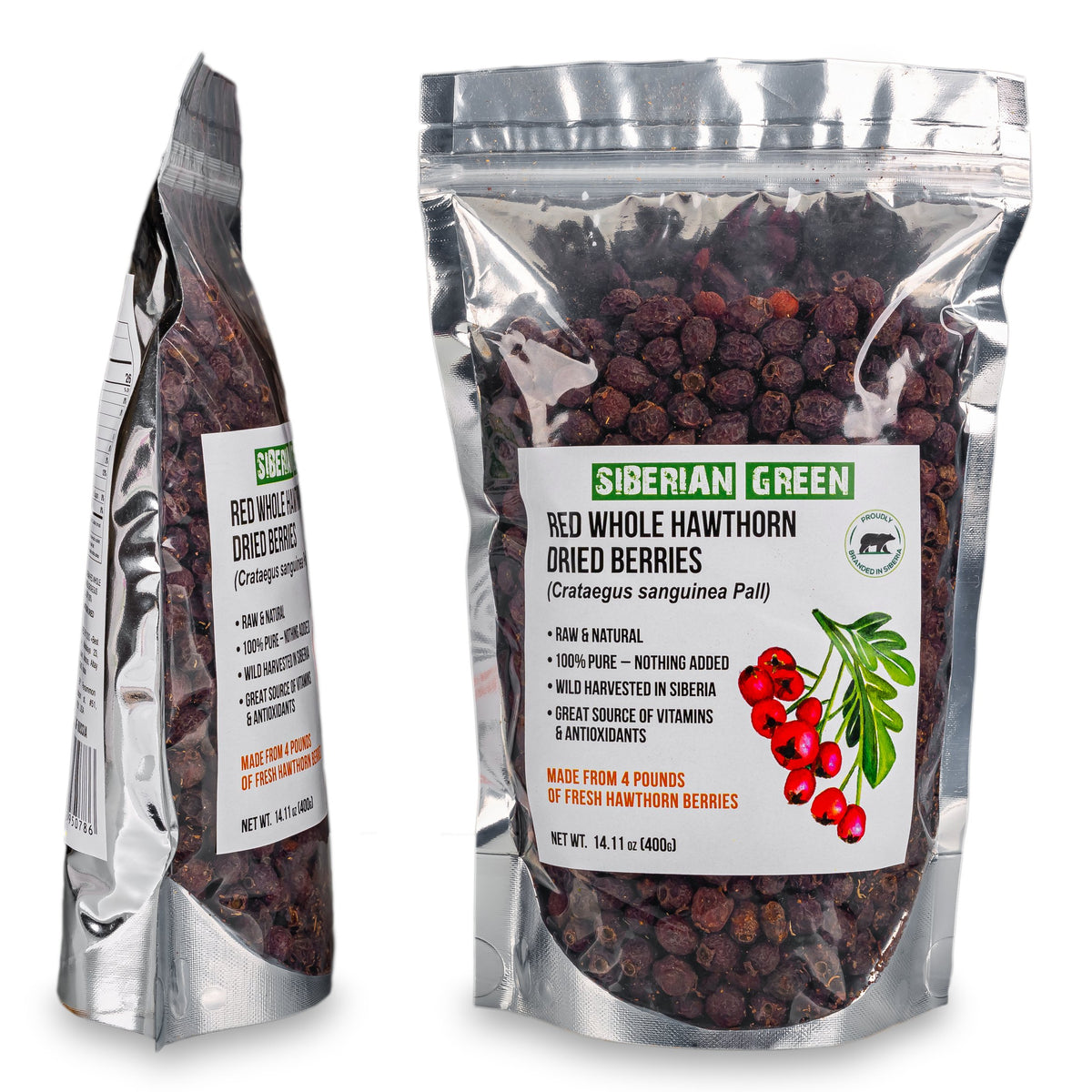 Whole Red Hawthorn Dried Berries 400g (14.11oz) Wild Harvested Crataegus Sanguinea from Altai