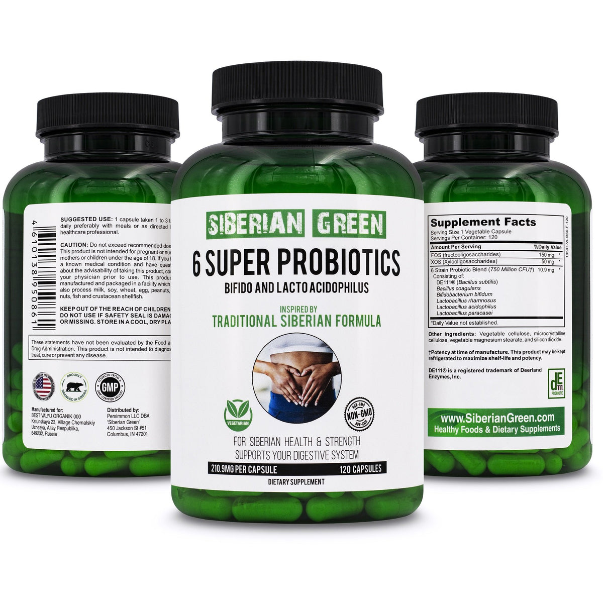 Vert de Sibérie 6 Super Probiotiques Bifido &amp;amp; Lacto Acidophilus 120 Caps - Formule Sibérienne Traditionnelle