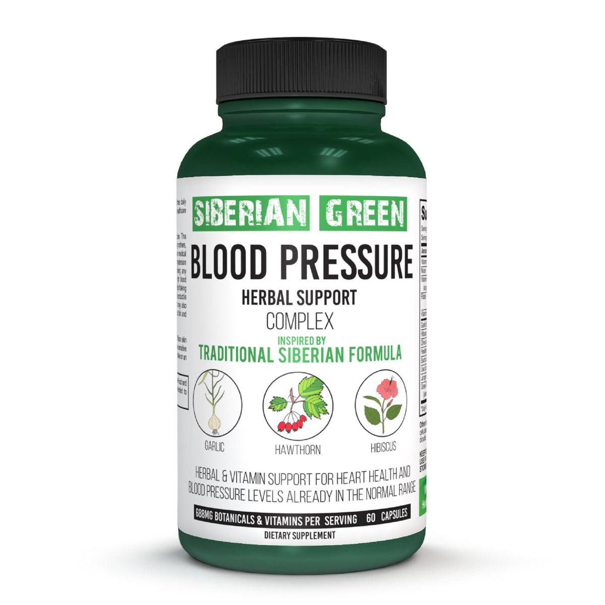 Siberian Green Blood Cardio Pressure Herbal Support - Hawthorn, Hibiscus, Garlic - 60 Capsules