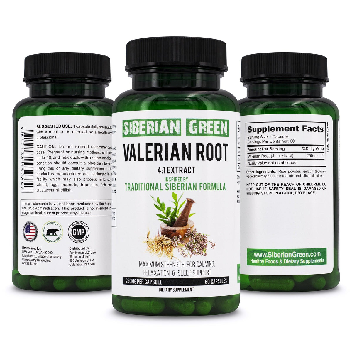 Siberian Green Valerian Root 60 Caps - Extra Strength Valerian Extract for Calming, Sleep Support
